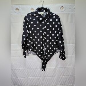 TUCKERNUCK Black White Polka Dot Juliana Tie Front Shirt Oversized Women's